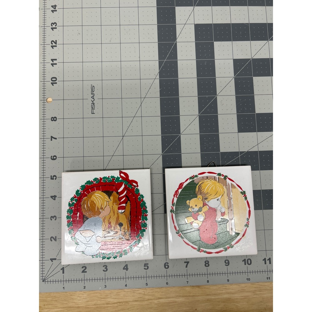 Vtg JASCO Ceramic Christmas Trivets Set of 2‎ Holiday Decor 1981 Made in Taiwan